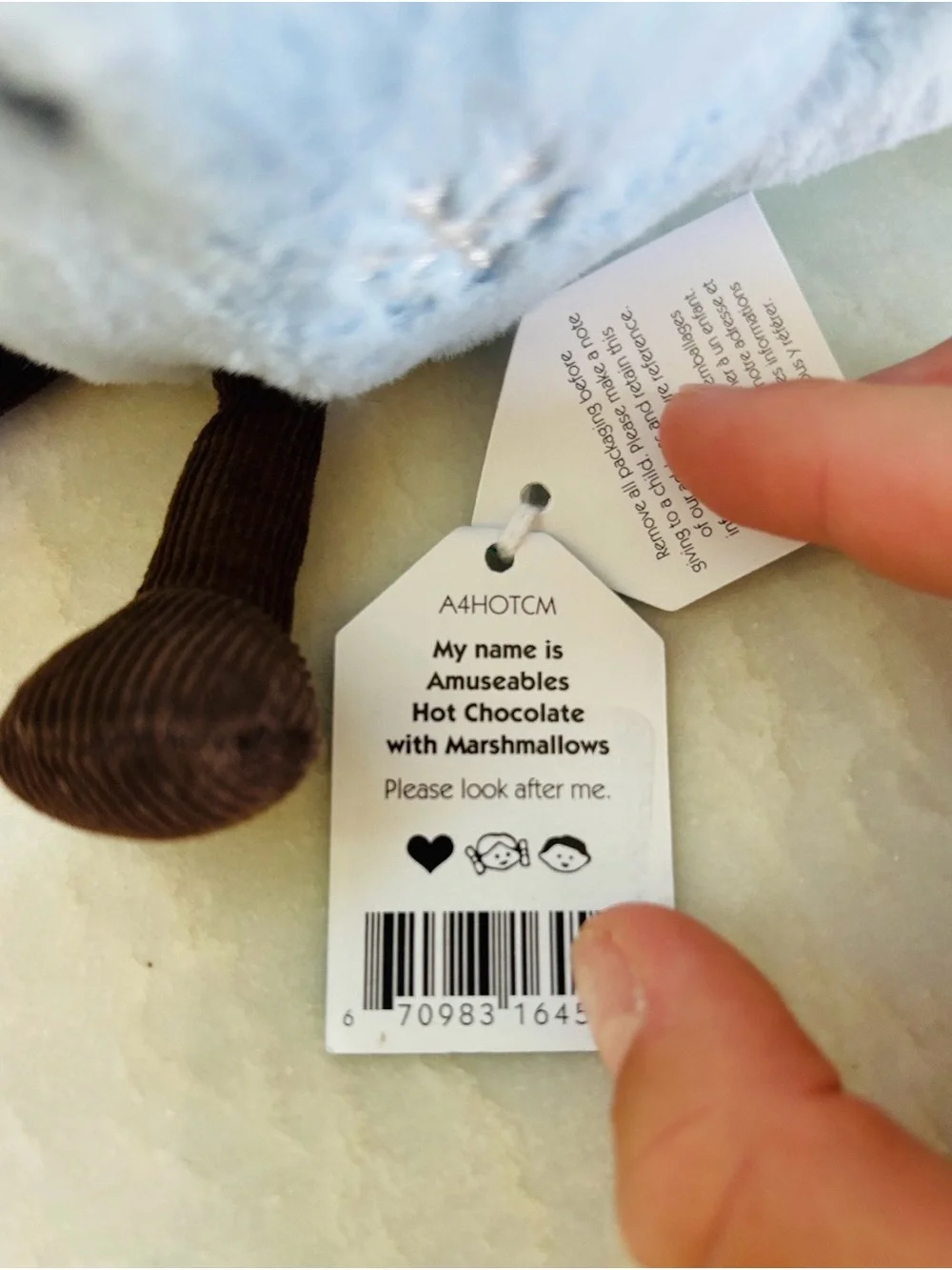 Jellycat Amuseables Hot Chocolate with Marshmallows (retired) with Dustbag